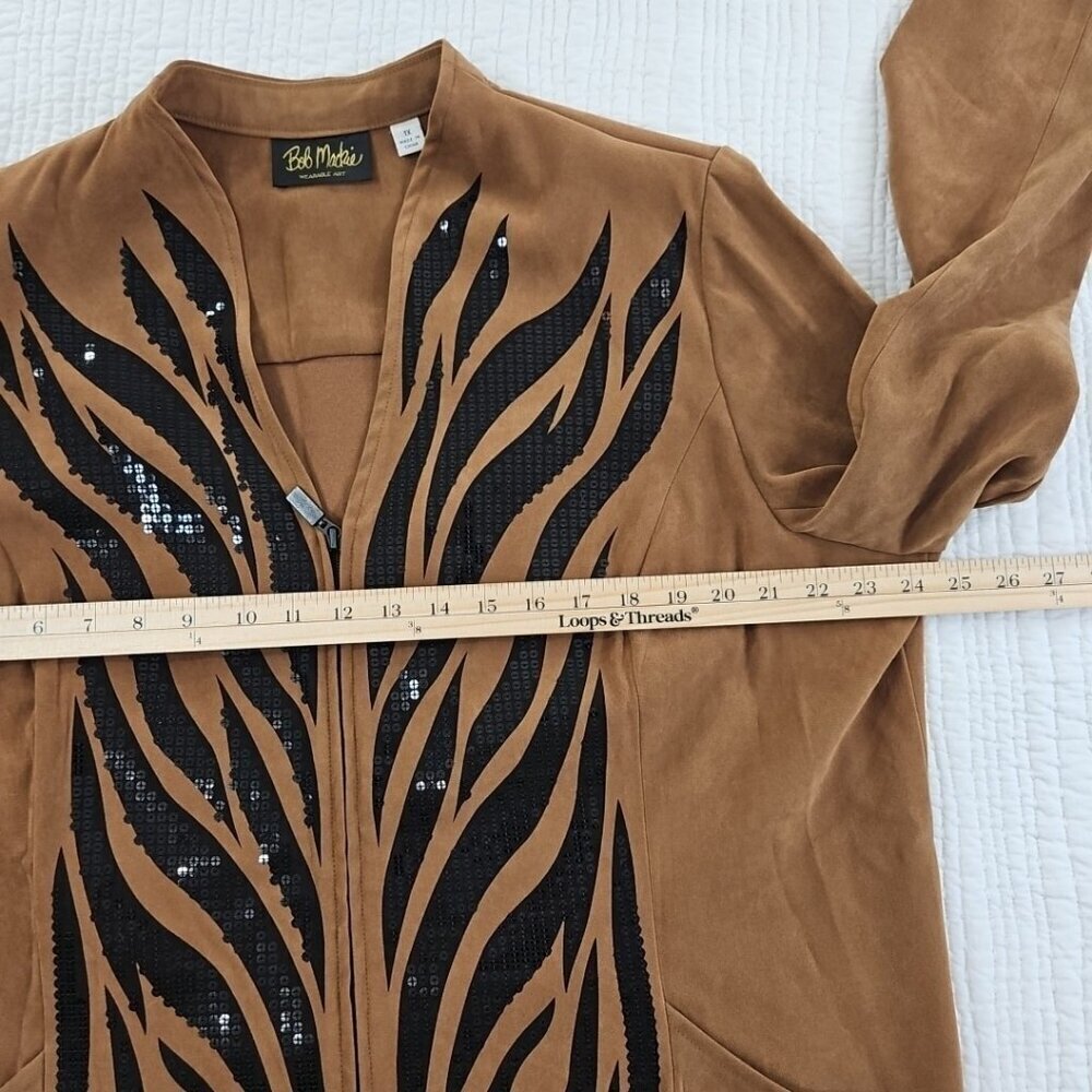 Bob Mackie Sequined Jacket Women's XL Brown Full Zip Pockets EUC Wearable Art - Picture 9 of 14